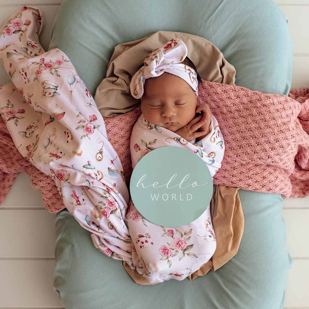 Alice’s Tea Party Organic Jersey Wrap & Topknot Set - View 3