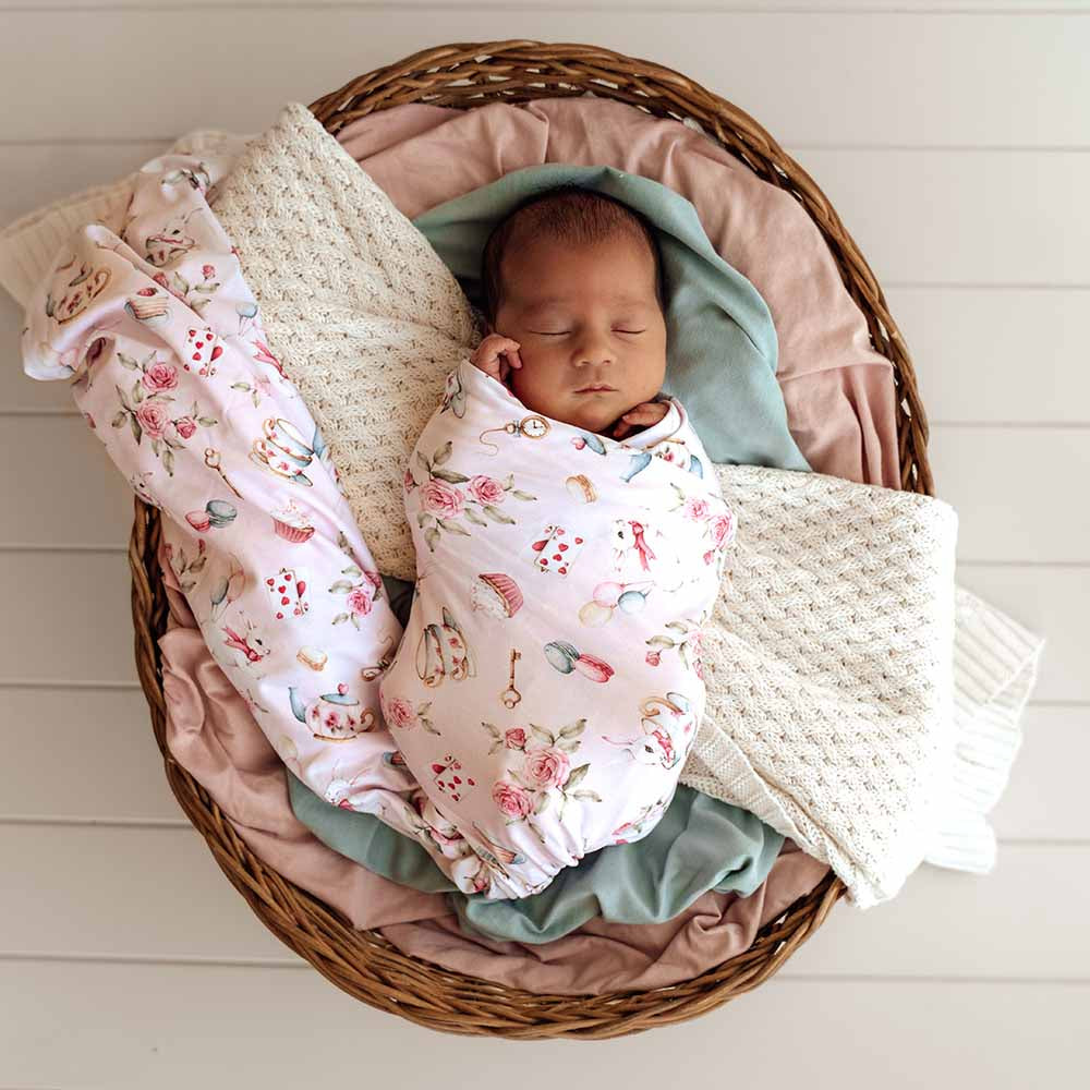 Alice’s Tea Party Organic Jersey Wrap & Topknot Set - View 5