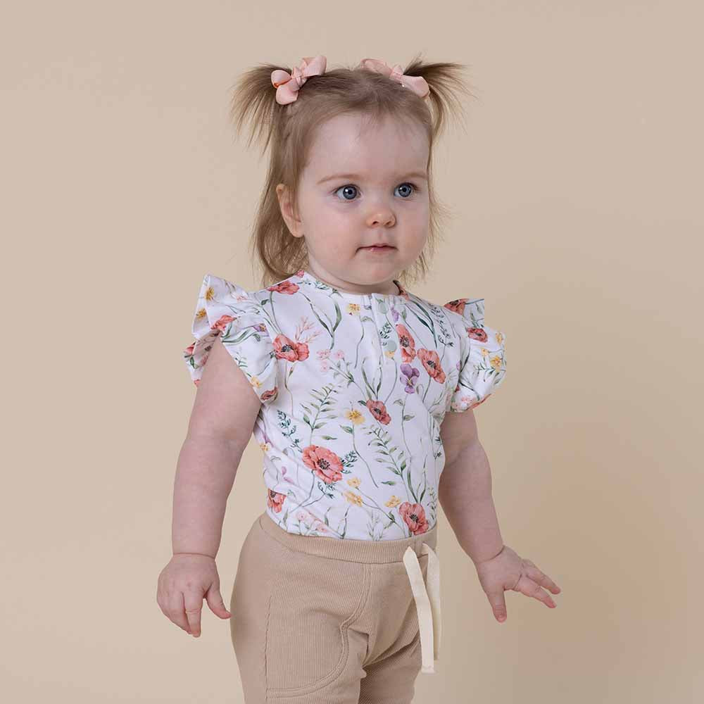Meadow Short Sleeve Organic Bodysuit with Frill - View 3