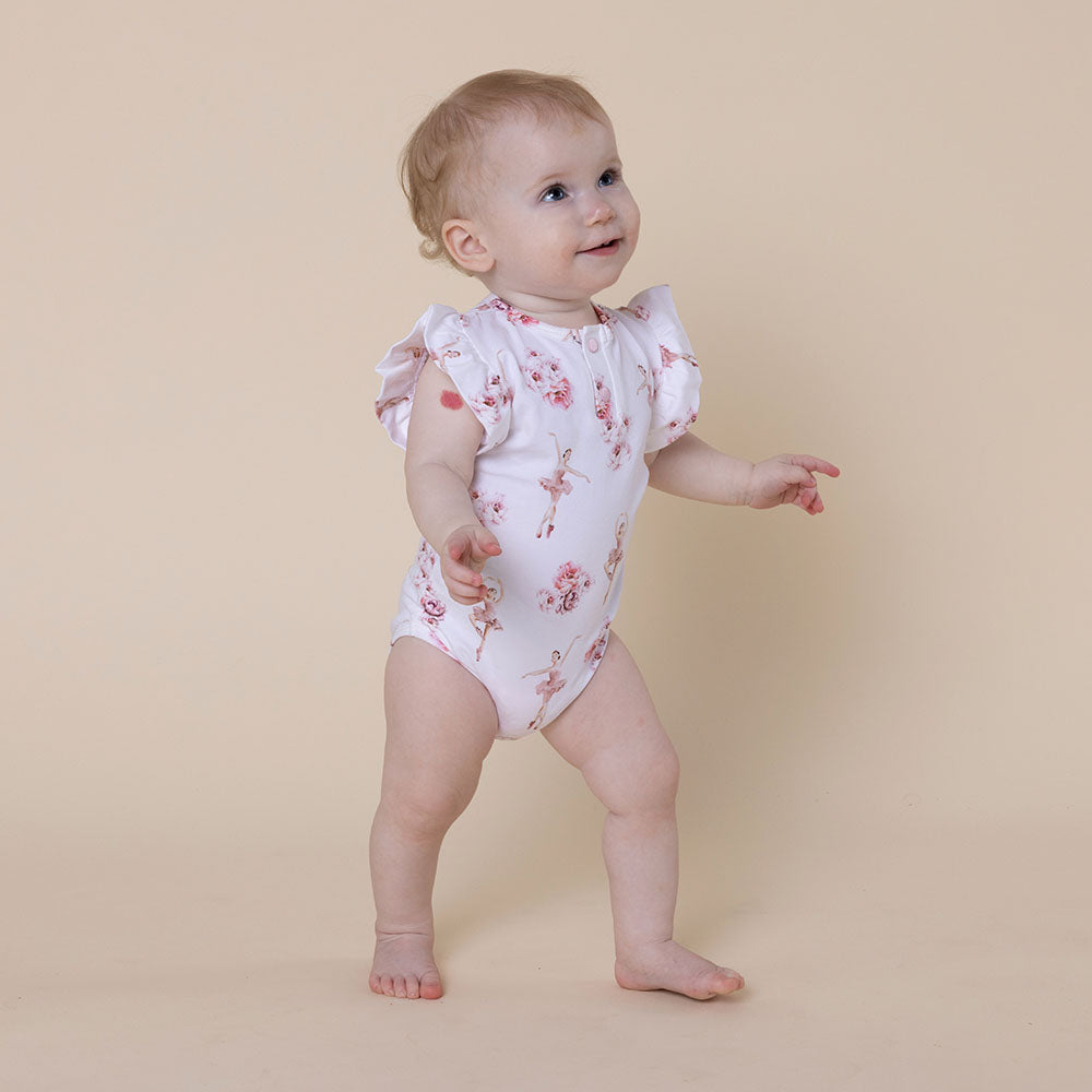 Ballerina Short Sleeve Organic Bodysuit with Frill - View 12