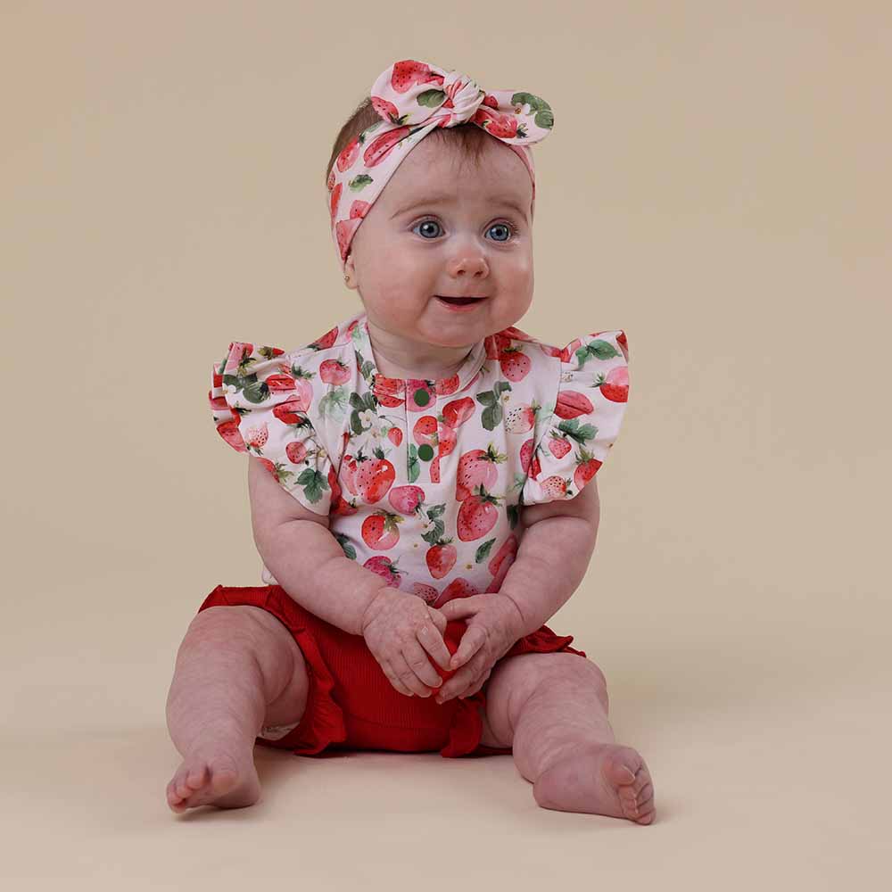 Strawberry Short Sleeve Organic Bodysuit with Frill - View 13
