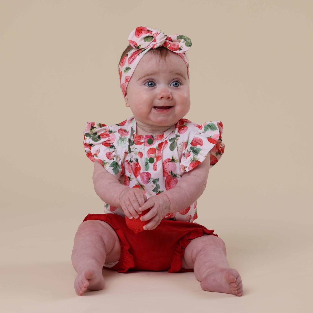 Strawberry Short Sleeve Organic Bodysuit with Frill - View 11