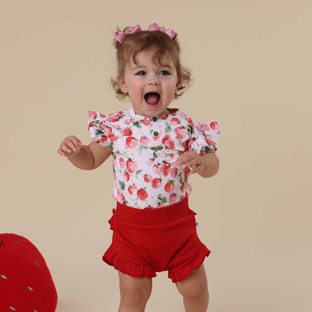 Strawberry Short Sleeve Organic Bodysuit with Frill - View 3