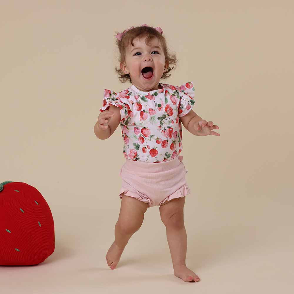 Strawberry Short Sleeve Organic Bodysuit with Frill - View 8