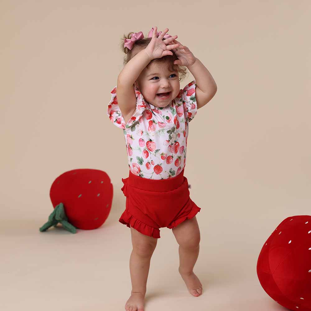 Strawberry Short Sleeve Organic Bodysuit with Frill - View 14