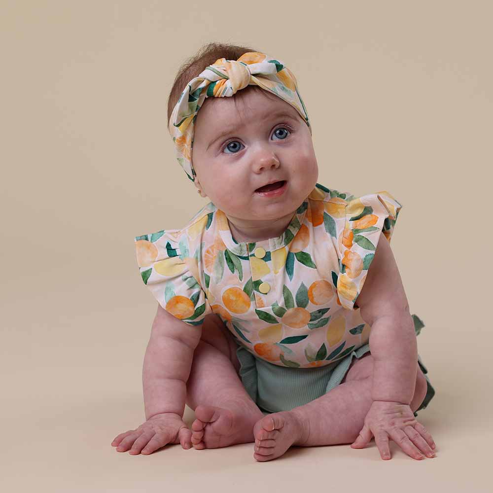 Sunny Citrus Short Sleeve Organic Bodysuit with Frill - View 10