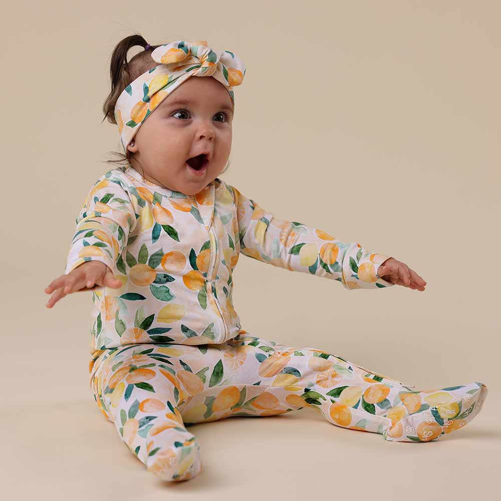 Sunny Citrus Organic Snuggle Sleepsuit Zip Footie - View 9