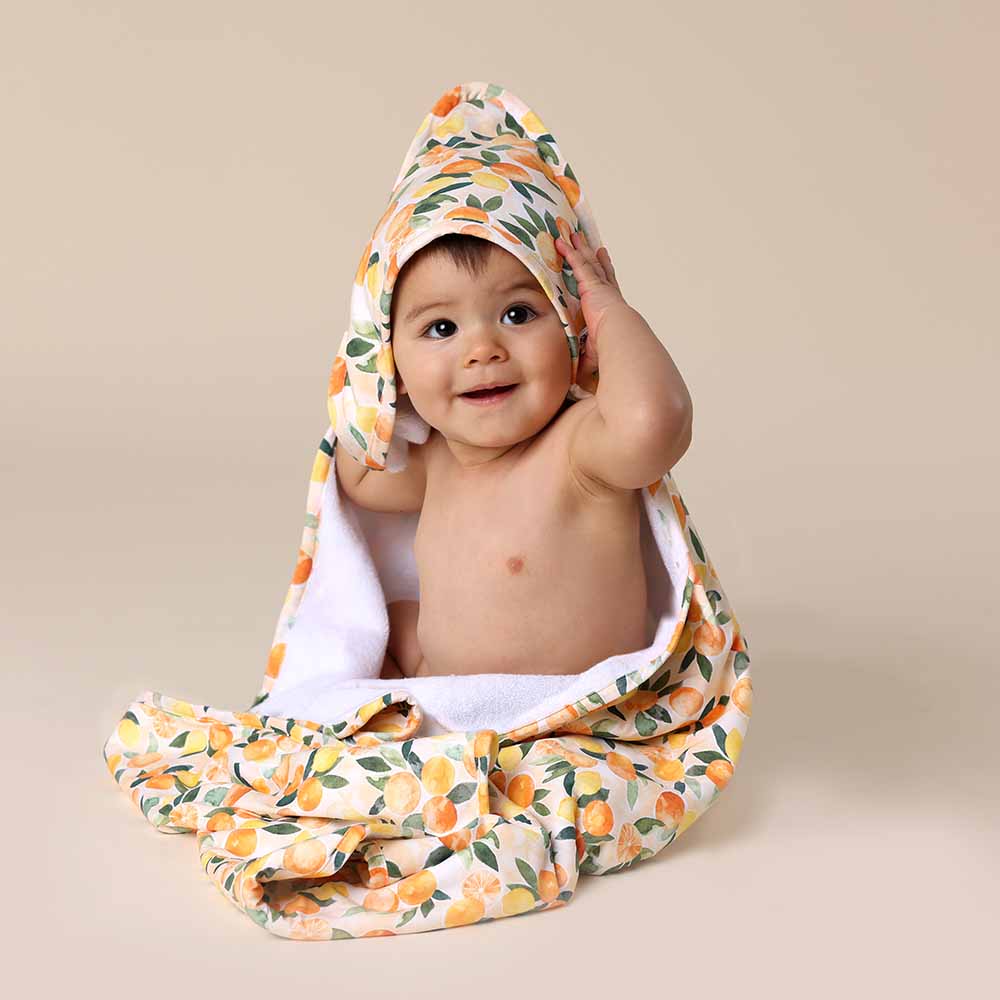 Sunny Citrus Organic Hooded Baby Towel - View 1