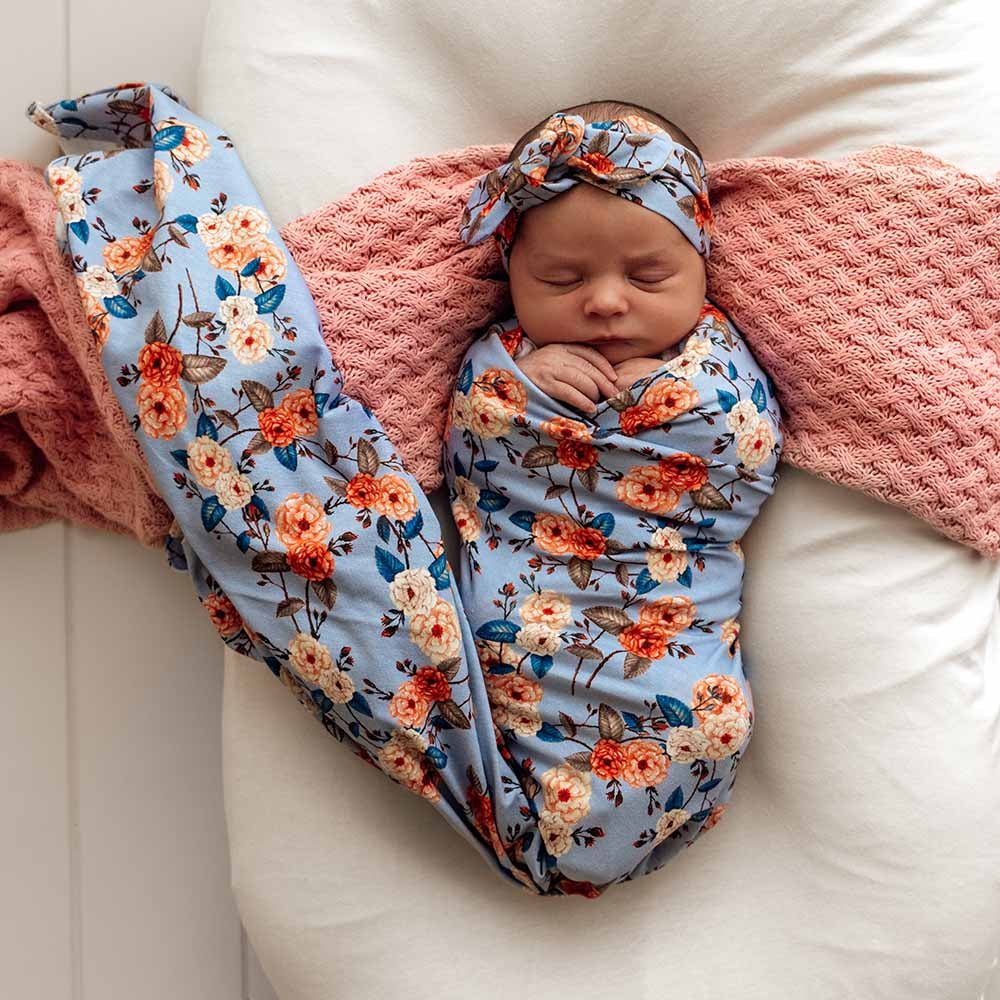 Vintage Blossom Organic Jersey Wrap & Topknot Set - View 1