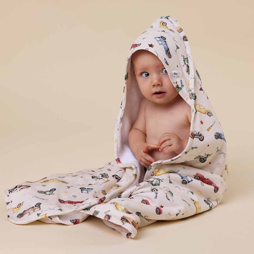 Vintage Cars Organic Hooded Baby Towel - View 3