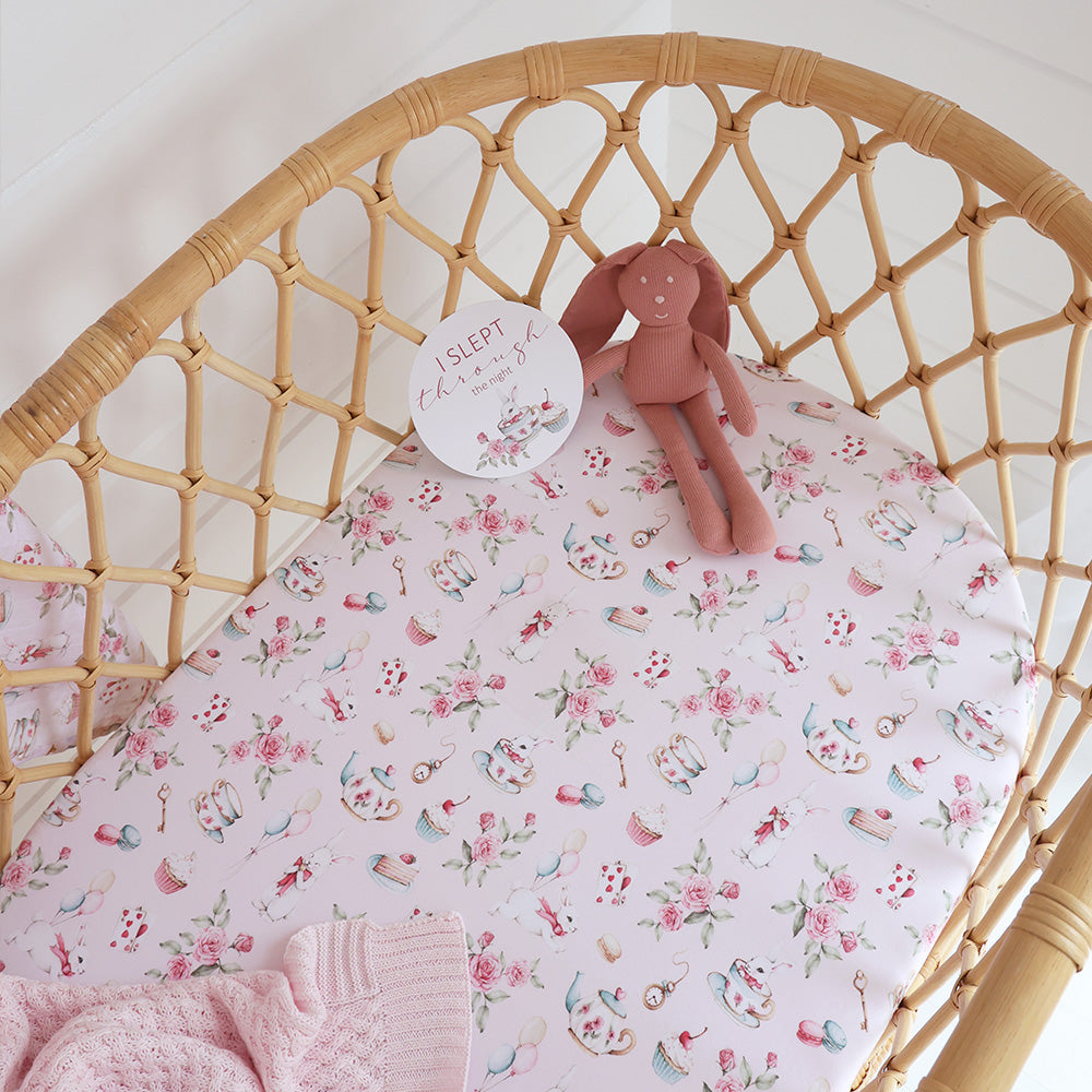 Alice’s Tea Party Organic Bassinet Sheet / Change Pad Cover - View 1
