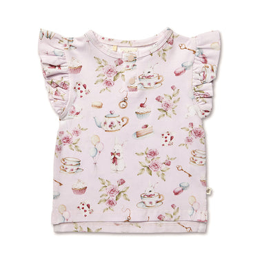Alice's Tea Party Organic Short Sleeve Top with Frill | Snuggle Hunny