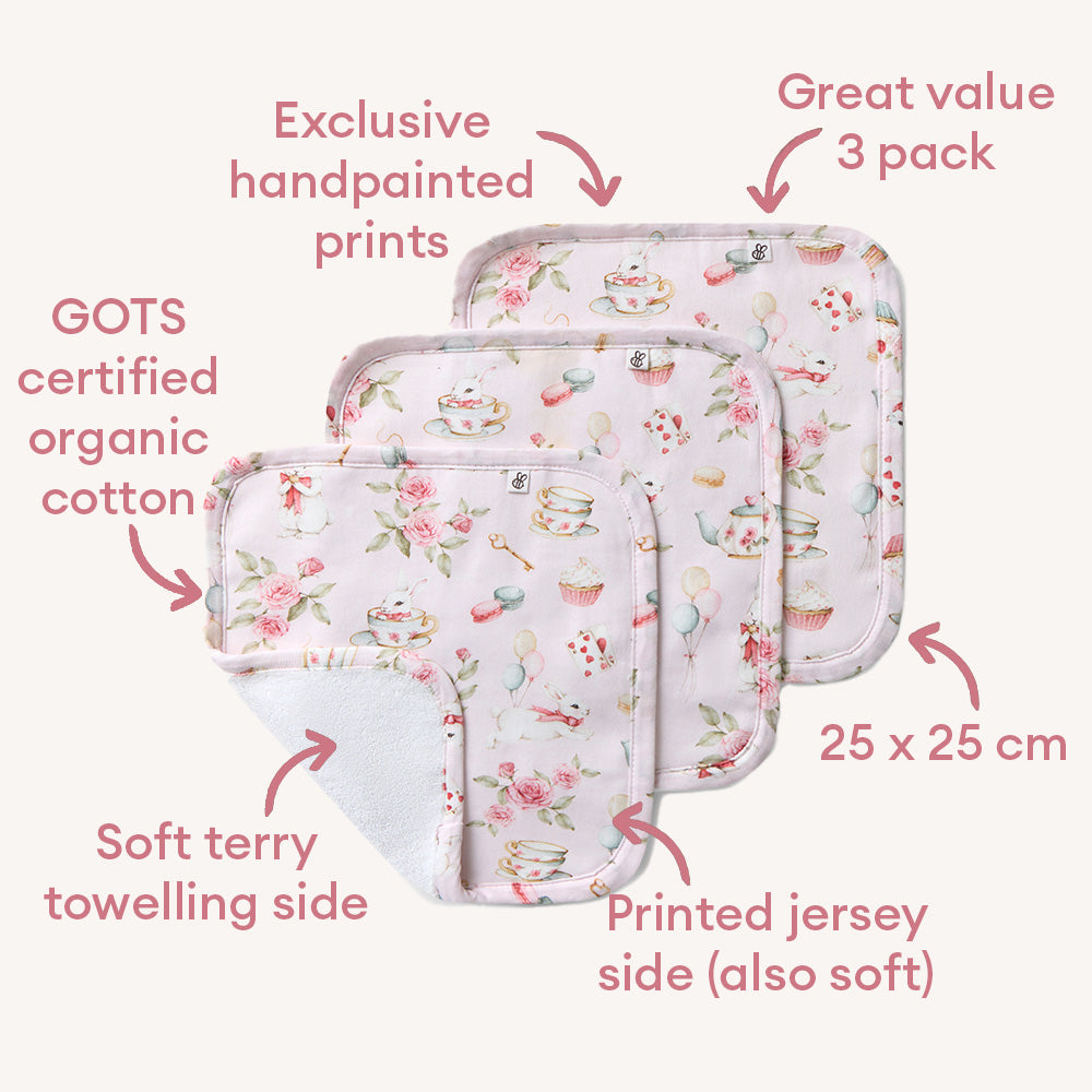 Alice’s Tea Party Organic Wash Cloths - 3 Pack - View 2