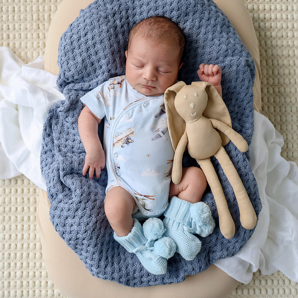 Baby Blue Organic Cotton Knit Booties - View 3