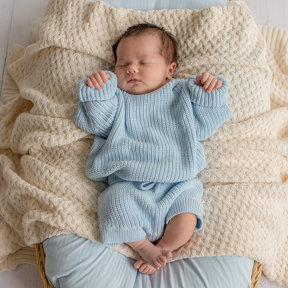 Baby Blue Organic Cotton Knit Shorts - View 3