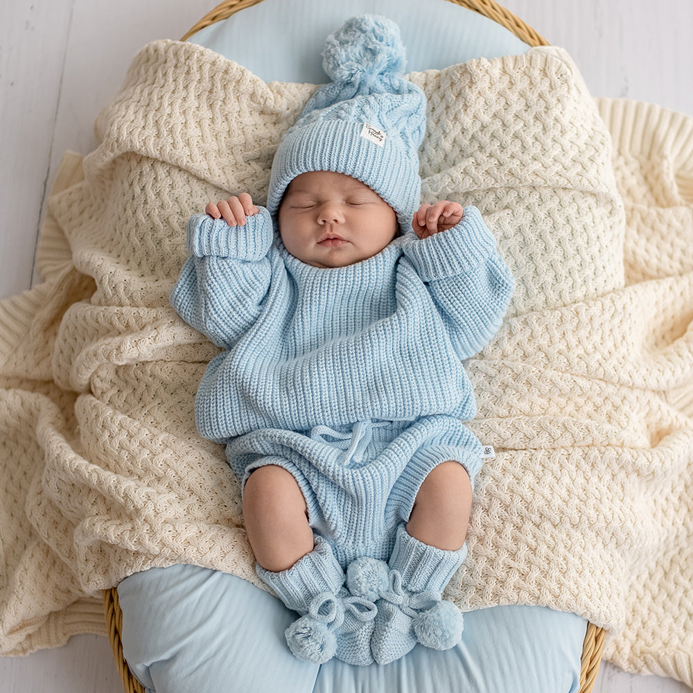 Baby Blue Oversized Cotton Knit Jumper - View 11
