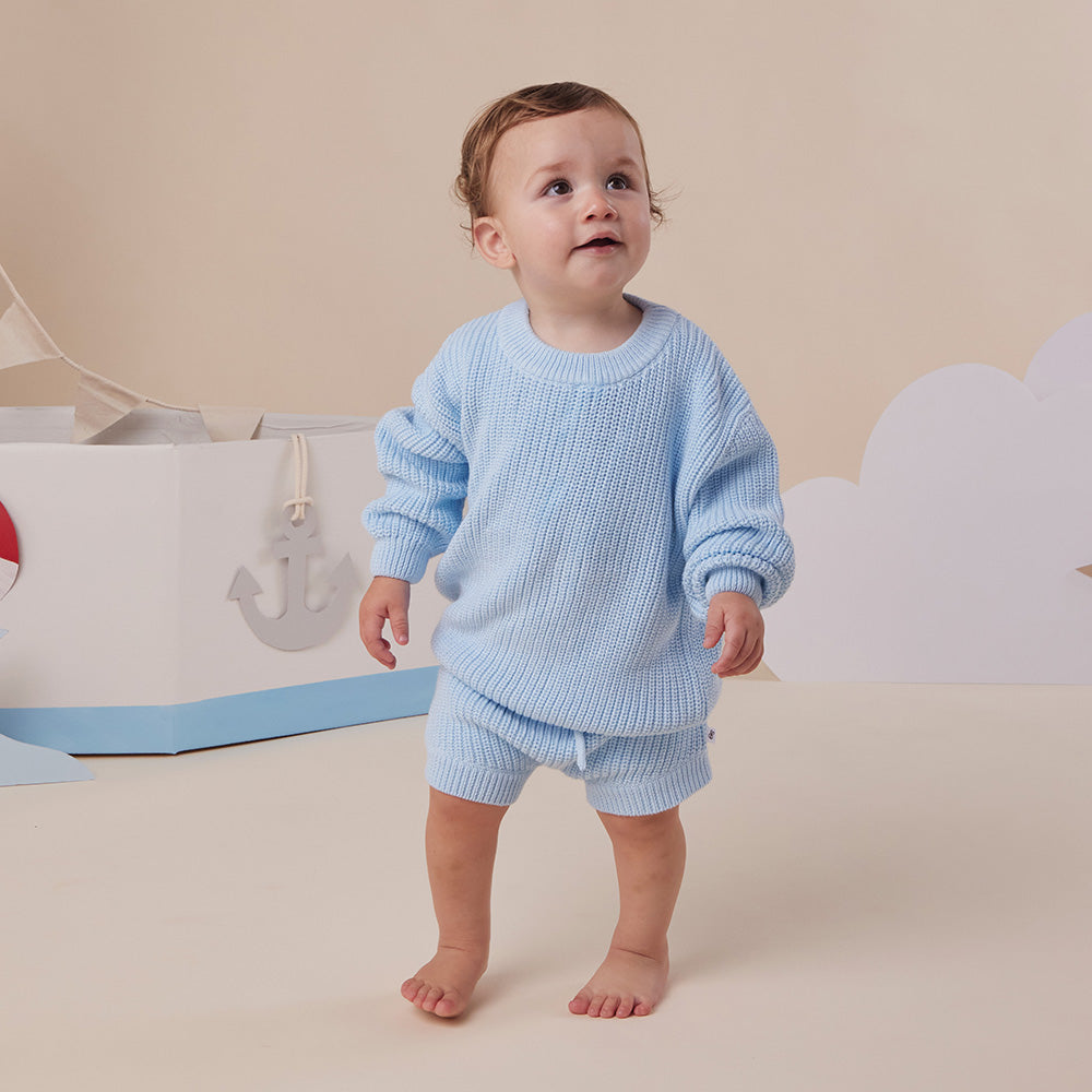 Baby Blue Oversized Cotton Knit Jumper - View 6