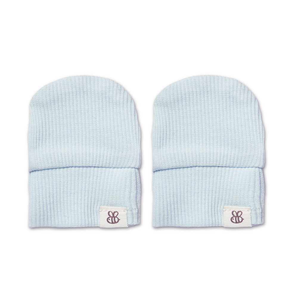 Baby Blue Organic Cotton Rib Mittens - View 1