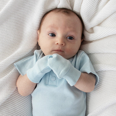 Baby Blue Organic Cotton Rib Mittens | Snuggle Hunny