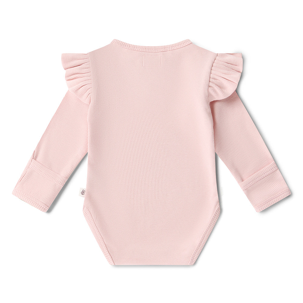Baby Pink Long Sleeve Organic Bodysuit with Frill - View 3