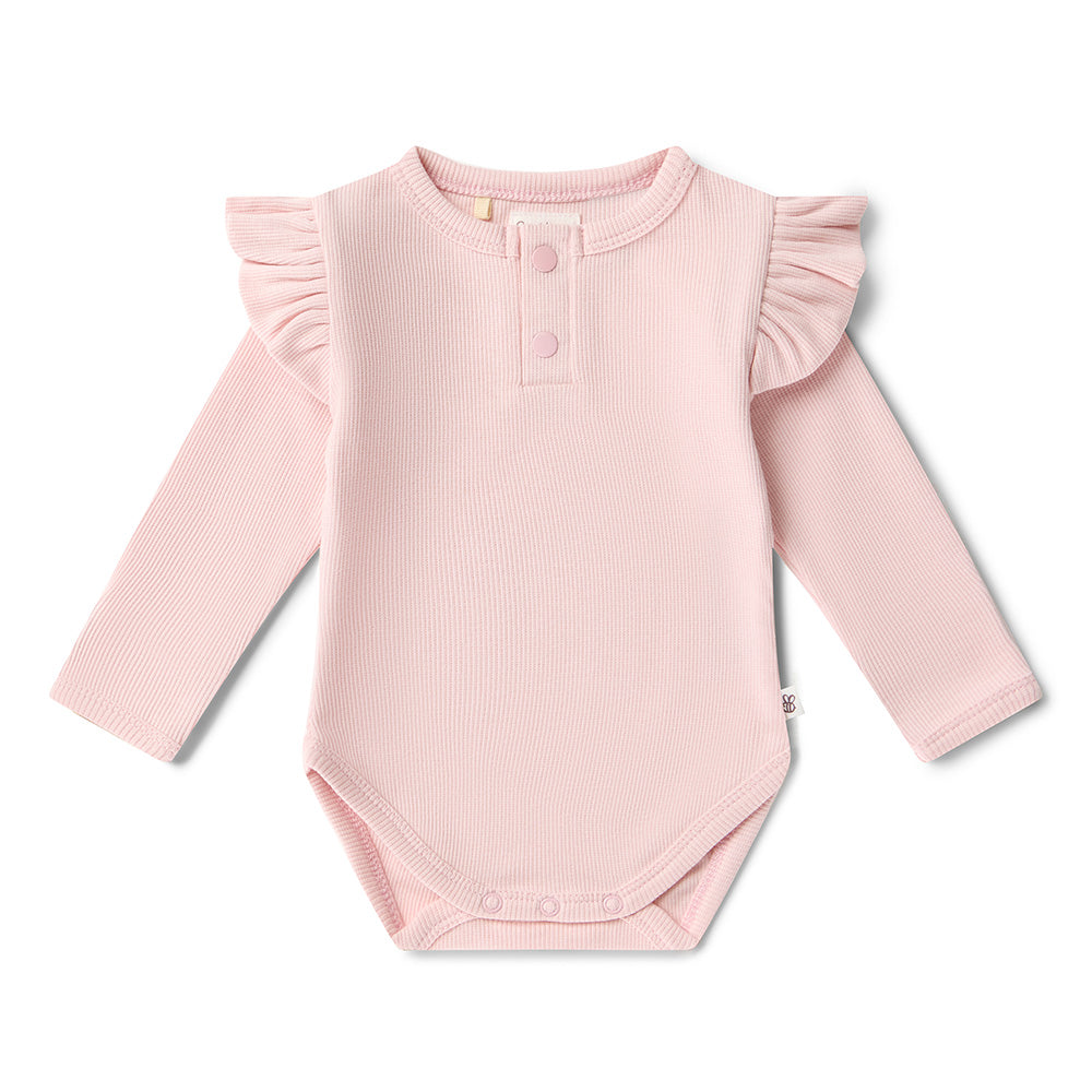 Baby Pink Long Sleeve Organic Bodysuit with Frill - View 2