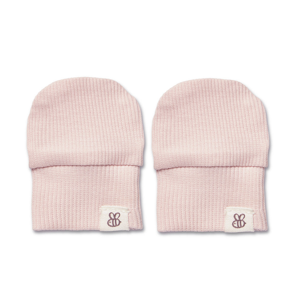 Baby Pink Organic Cotton Rib Mittens - View 1