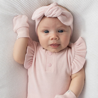 Baby Pink Organic Cotton Rib Mittens | Snuggle Hunny