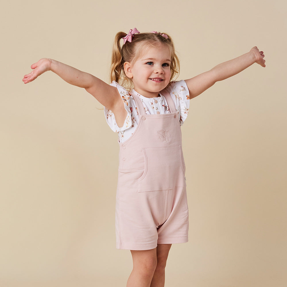 Baby Pink Organic Joey Overall Shorts - View 4
