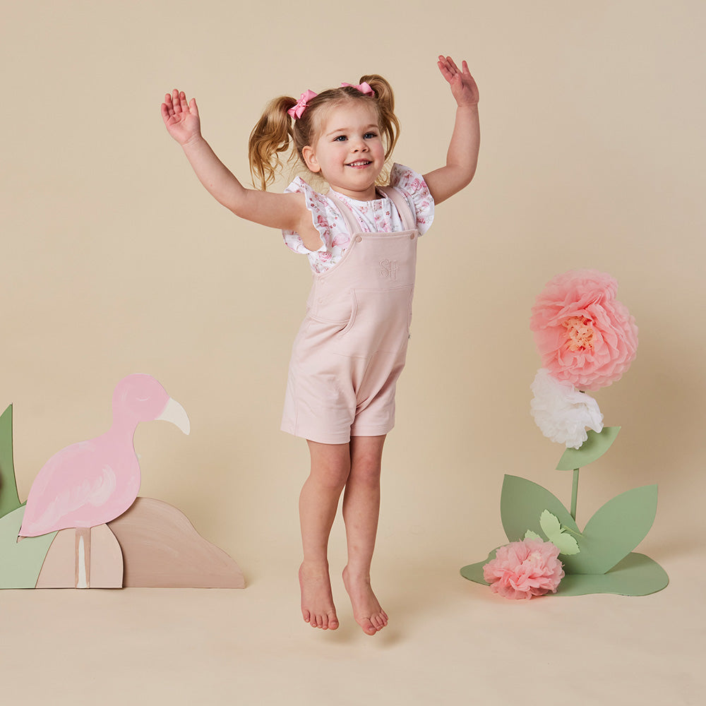 Baby Pink Organic Joey Overall Shorts - View 5
