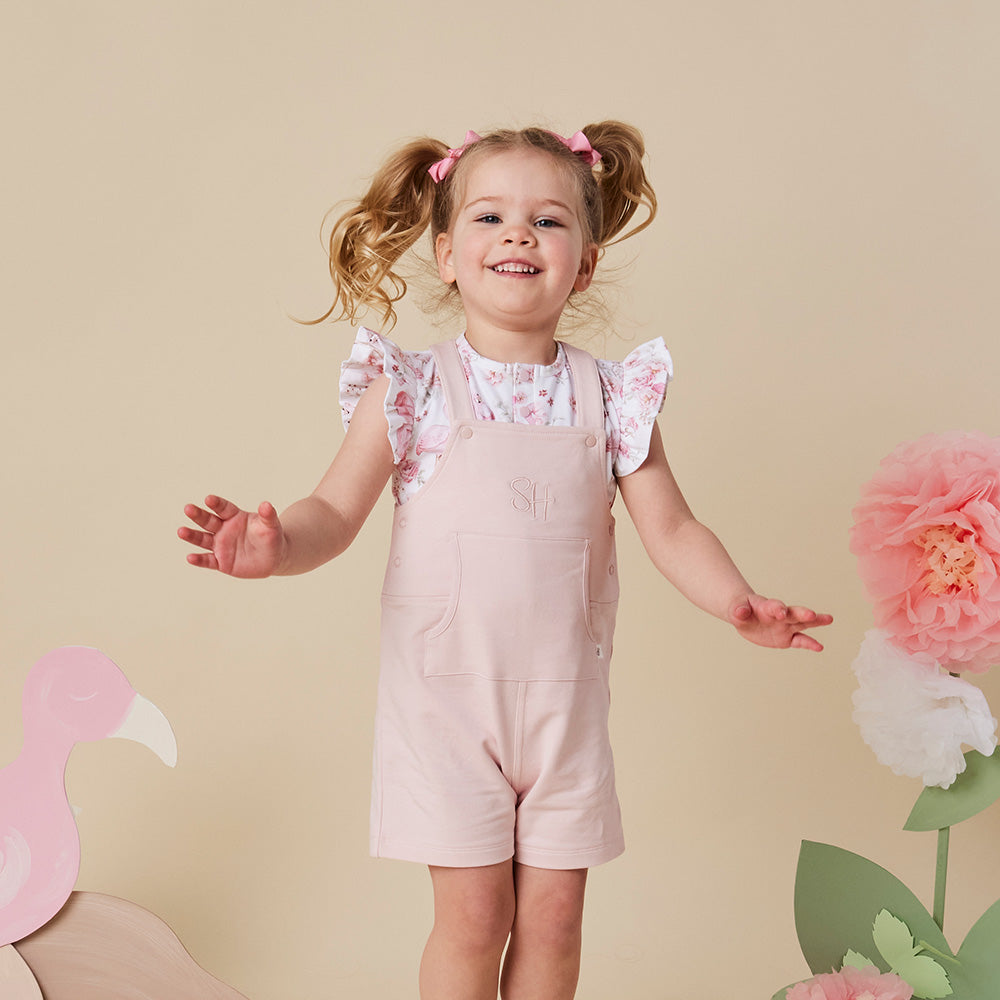 Baby Pink Organic Joey Overall Shorts - View 7