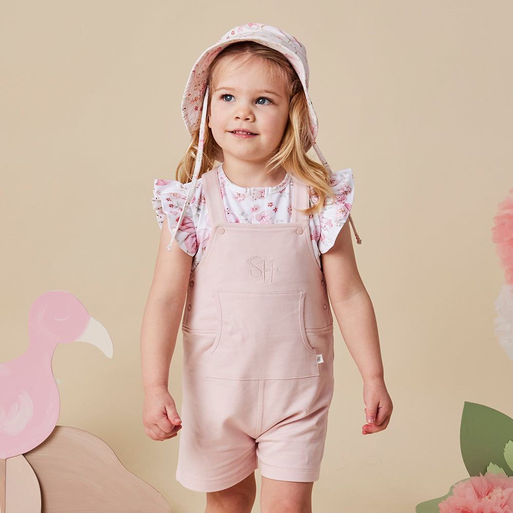 Baby Pink Organic Joey Overall Shorts - View 3