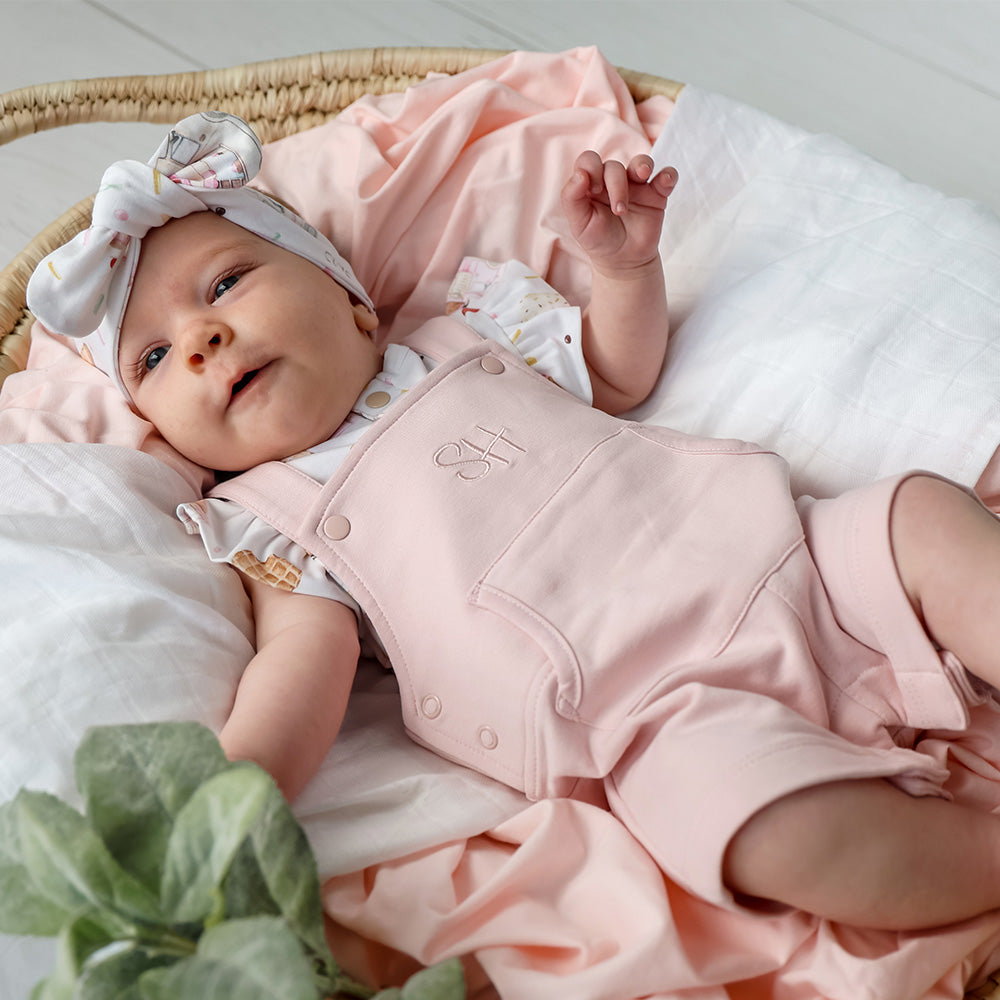 Baby Pink Organic Joey Overall Shorts - View 17