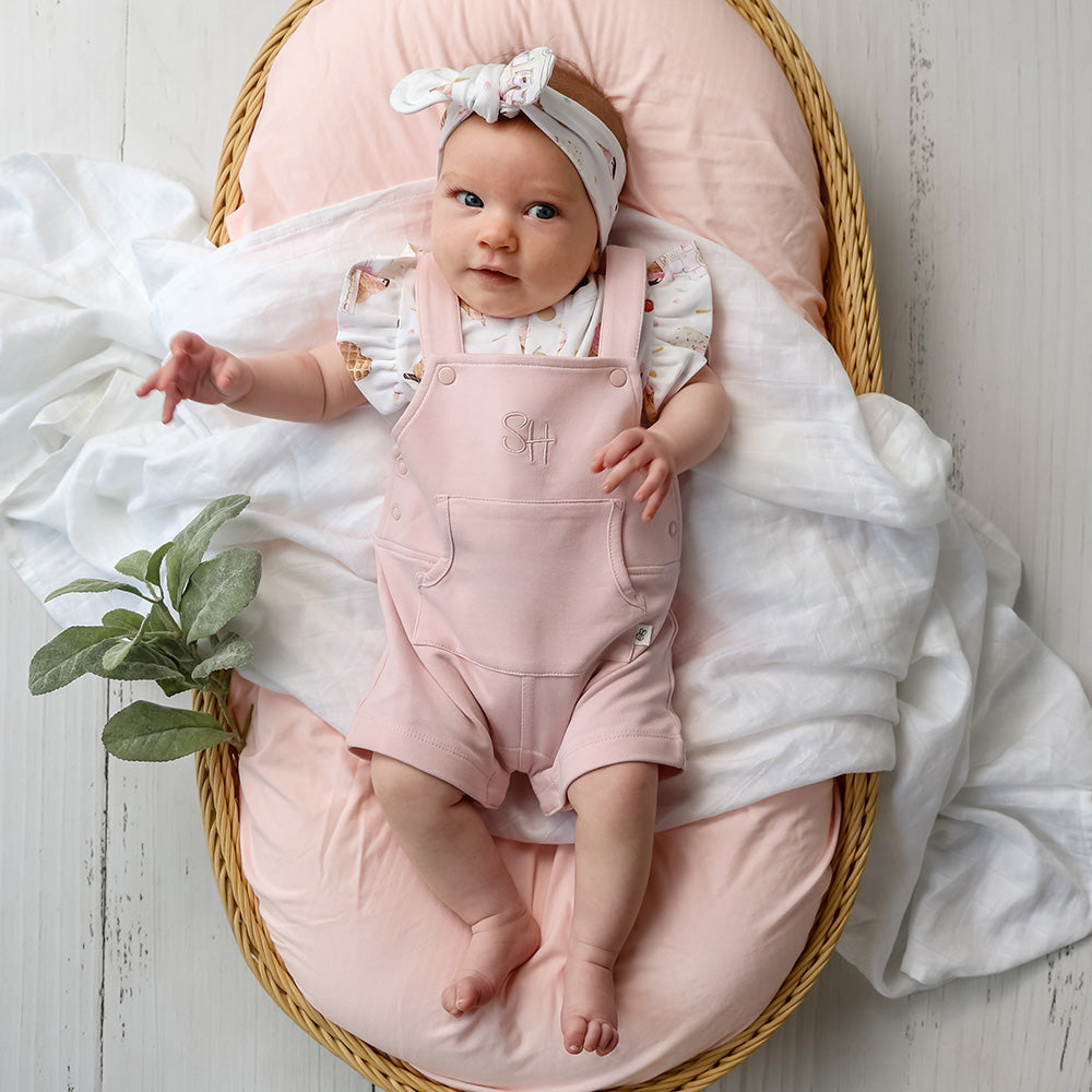 Baby Pink Organic Joey Overall Shorts - View 12