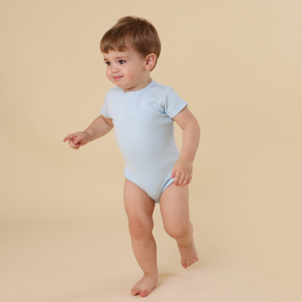 Baby Blue Short Sleeve Organic Bodysuit - View 6