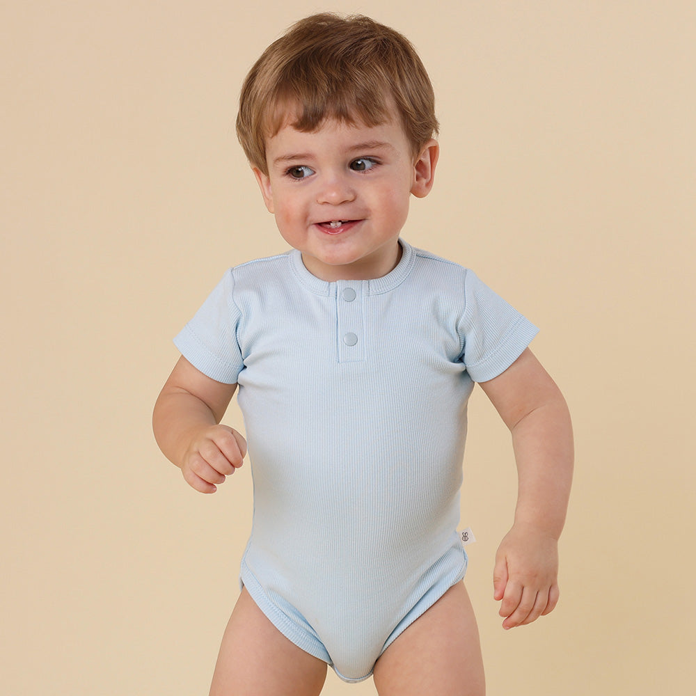 Baby Blue Short Sleeve Organic Bodysuit - View 1