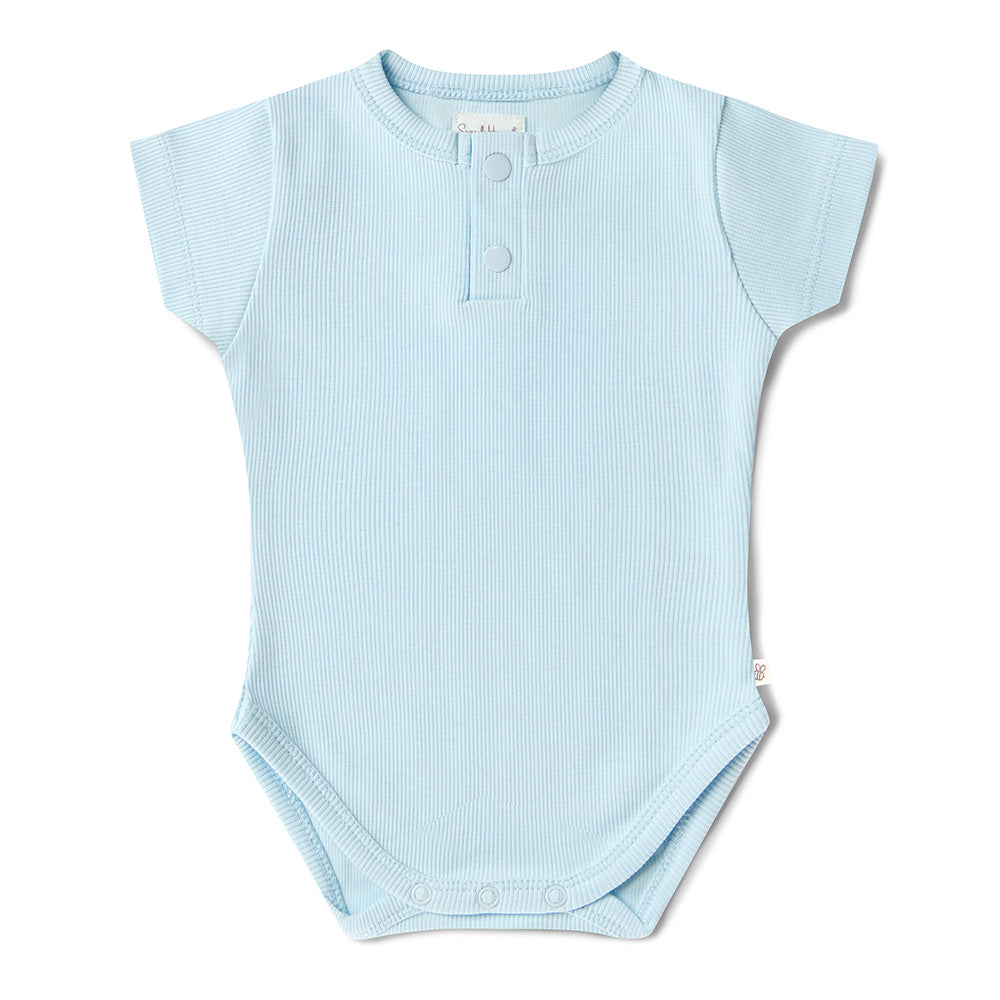 Baby Blue Short Sleeve Organic Bodysuit - View 2