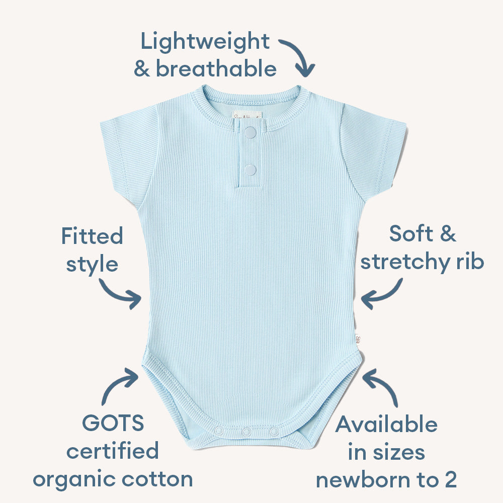 Baby Blue Short Sleeve Organic Bodysuit - View 5