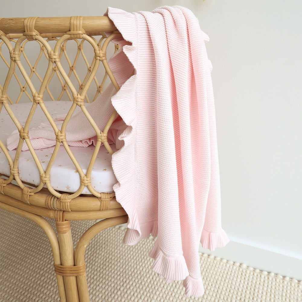Blush Pink Ruffle Knit Organic Baby Blanket - View 3