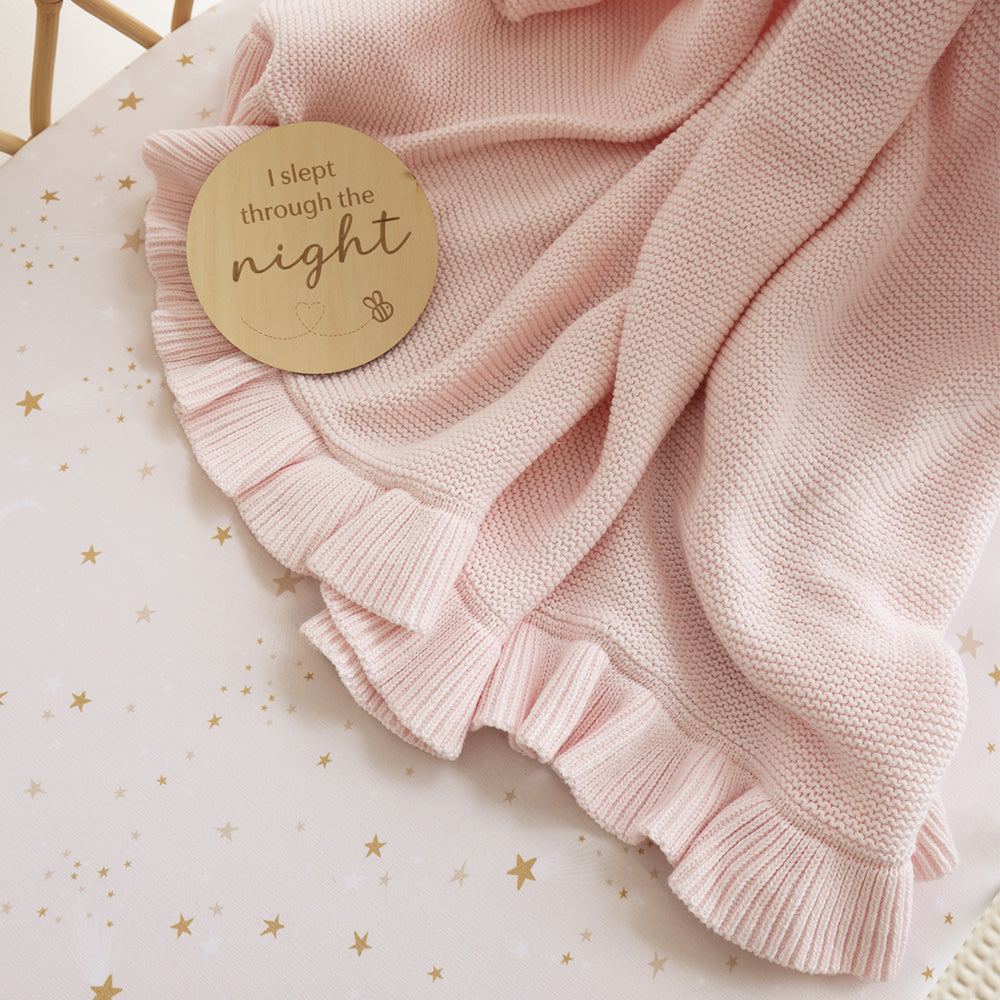 Blush Pink Ruffle Knit Organic Baby Blanket - View 2