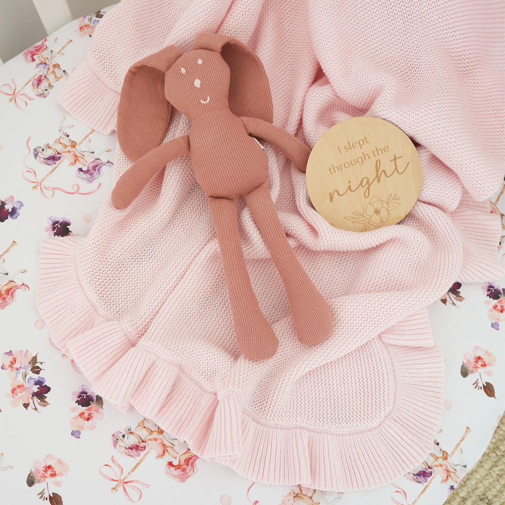 Blush Pink Ruffle Knit Organic Baby Blanket - View 4