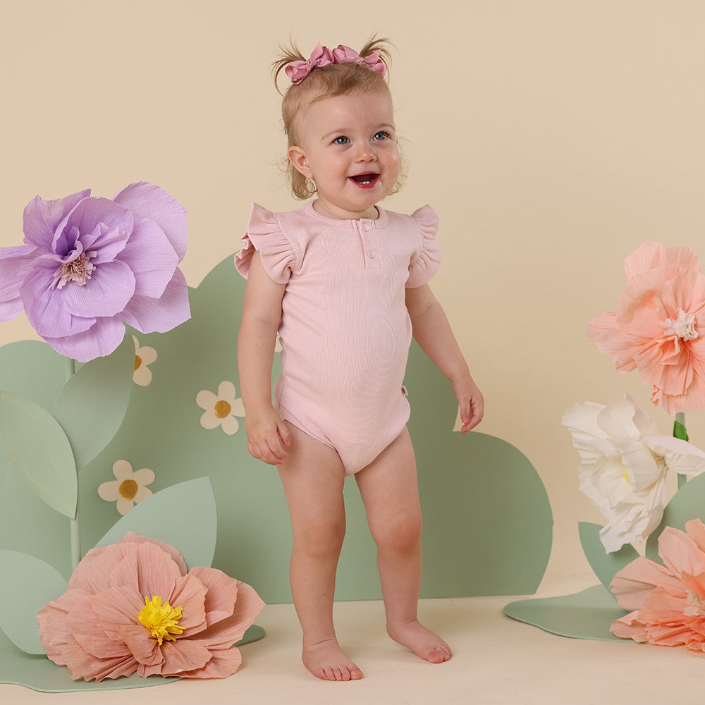 Baby Pink Short Sleeve Organic Bodysuit with Frill - View 10
