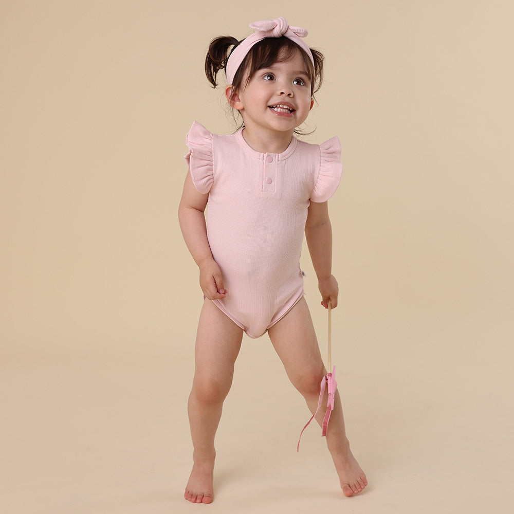 Baby Pink Short Sleeve Organic Bodysuit with Frill - View 11