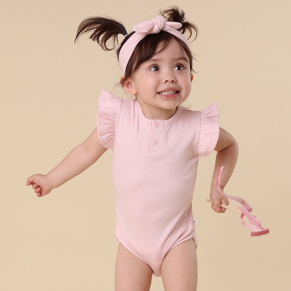 Baby Pink Short Sleeve Organic Bodysuit with Frill - View 1