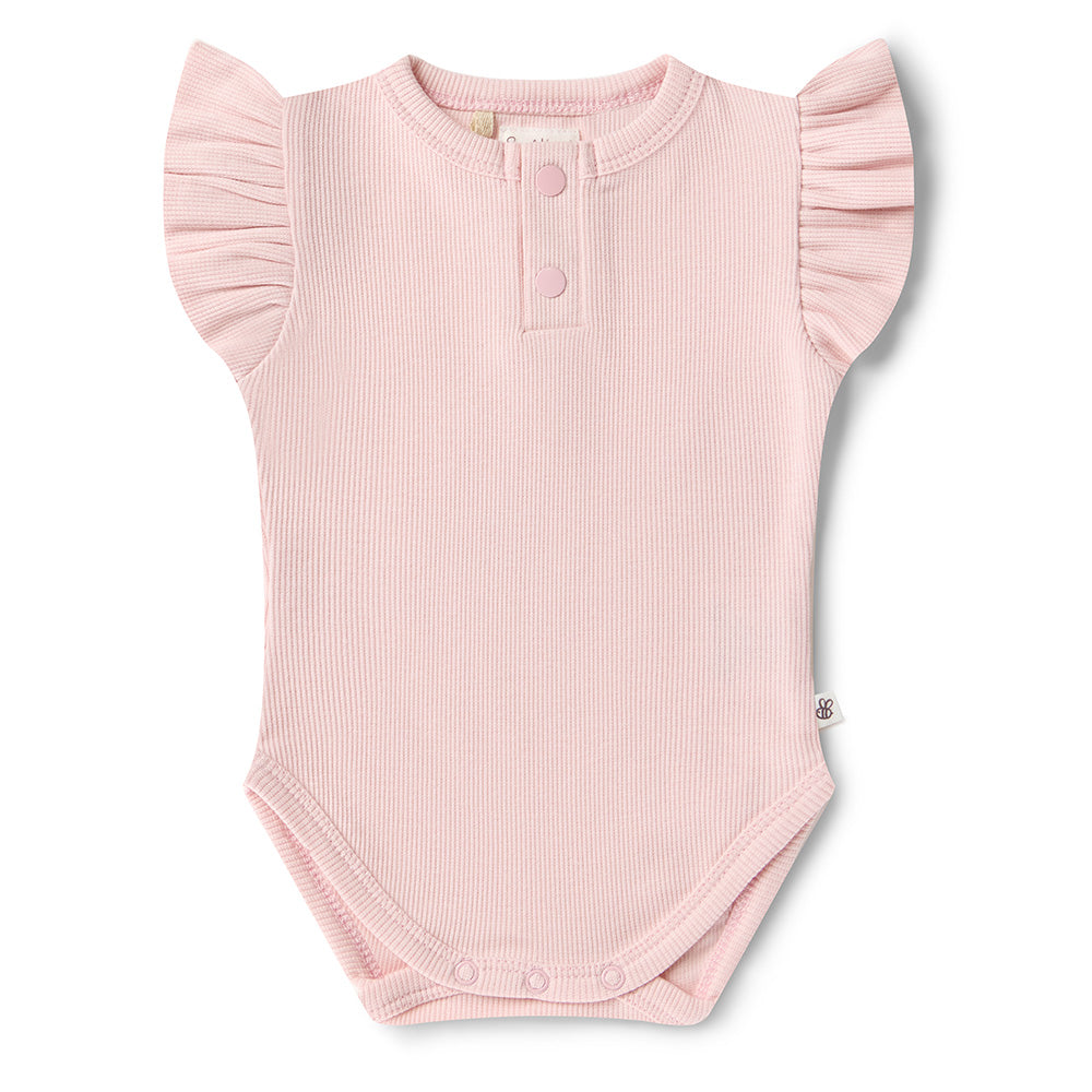 Baby Pink Short Sleeve Organic Bodysuit with Frill - View 2