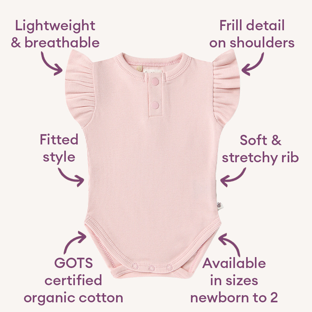 Baby Pink Short Sleeve Organic Bodysuit with Frill - View 6