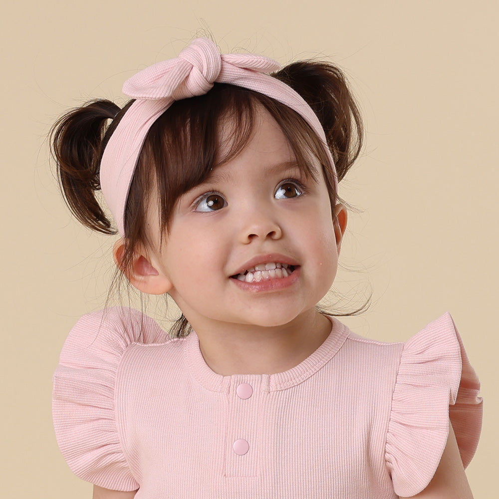 Baby Pink Ribbed Organic Topknot - View 1