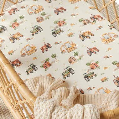 Bassinet Sheet - Diggers & Tractors Organic Bassinet Sheet / Change Pad Cover
