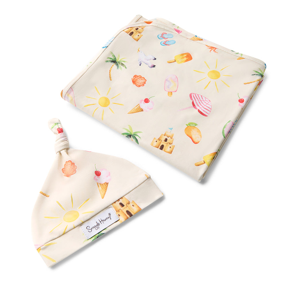 Beach Fun Organic Jersey Wrap & Beanie Set - View 2