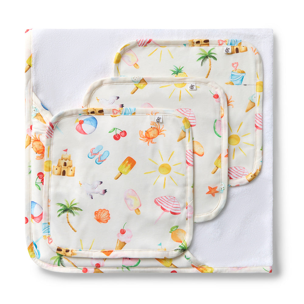 Beach Fun Organic Baby Towel & Wash Cloth Set - View 1