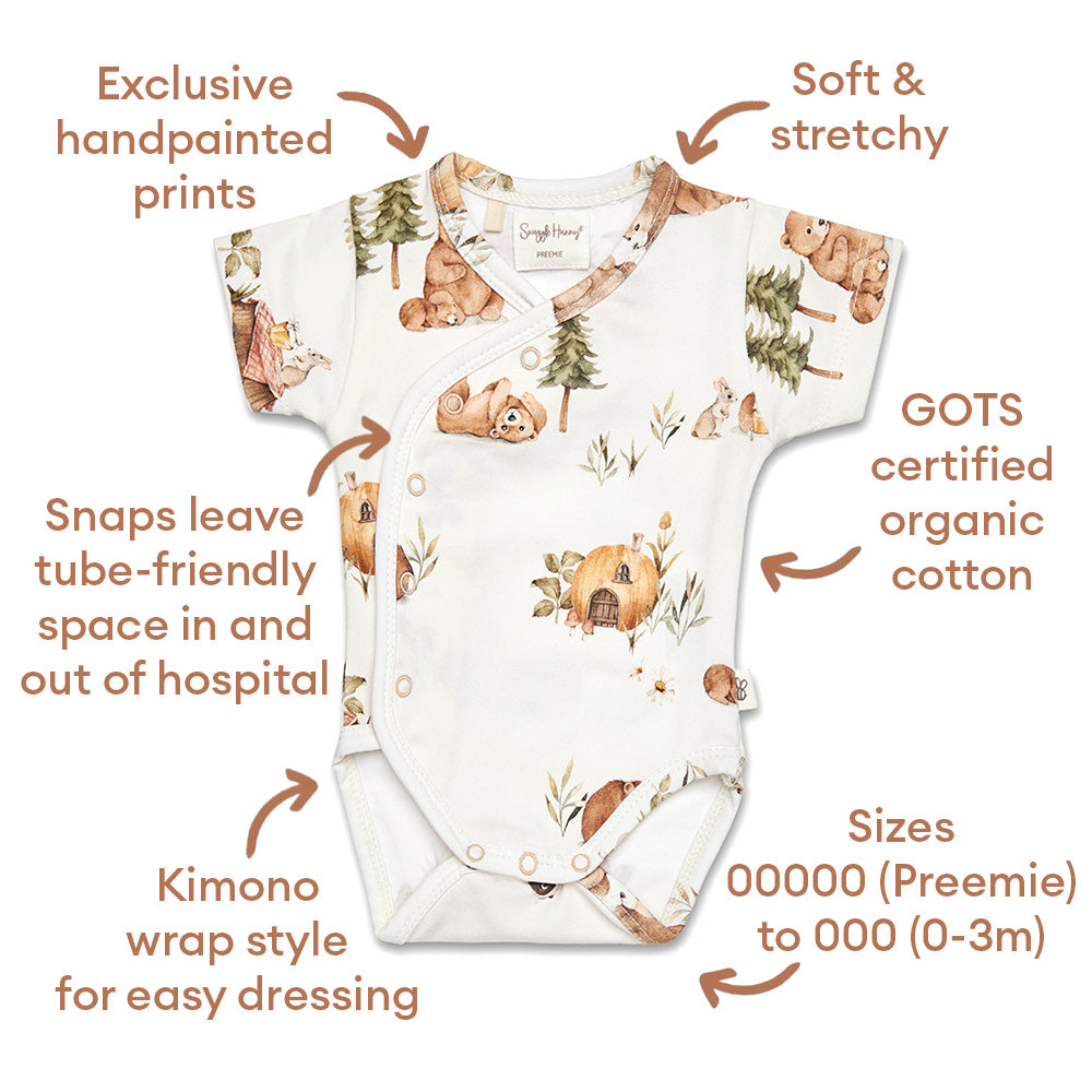 Bears Short Sleeve Organic Kimono Bodysuit - View 6